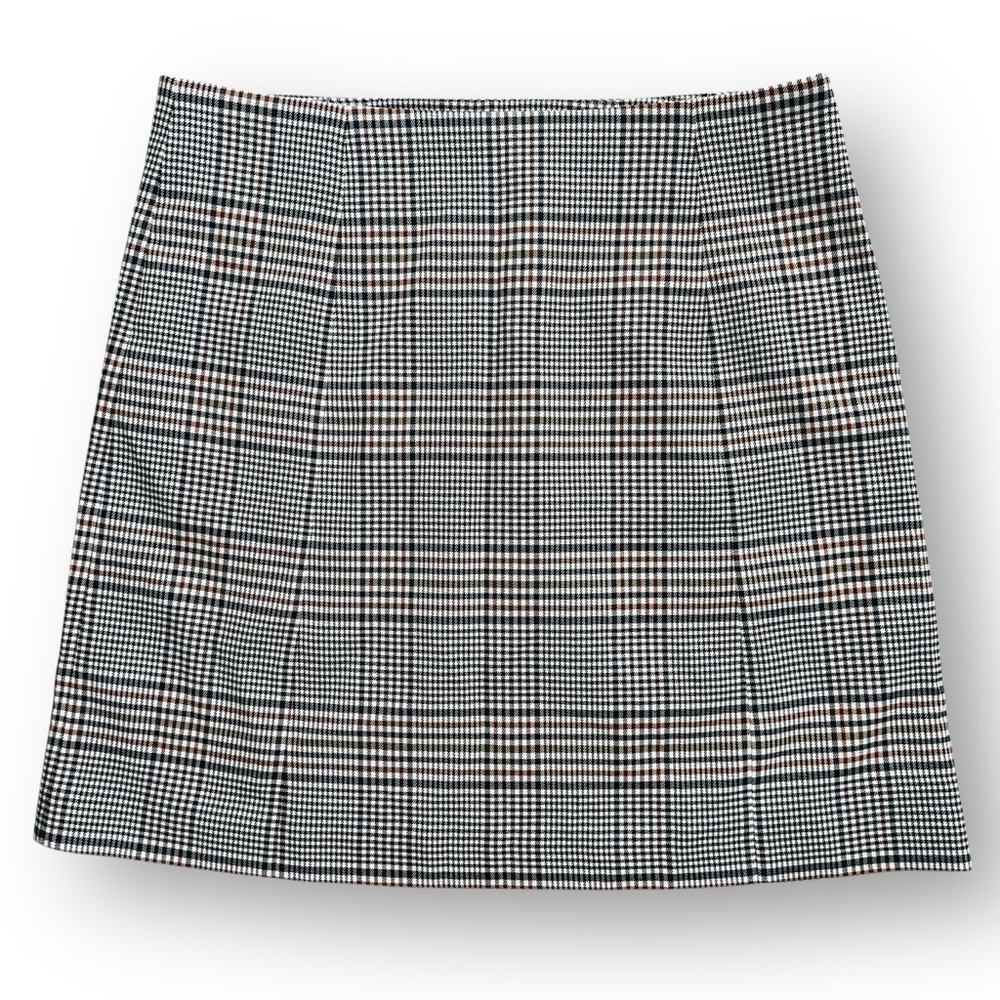 Tyler Boe High Waisted A-line Brown Cream and Black Plaid Skirt